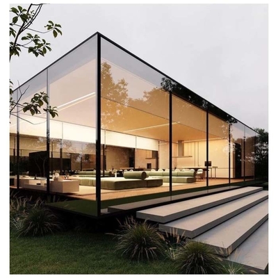 Casas de vidro de alumínio impermeável com porta dupla deslizante e design de casa verde