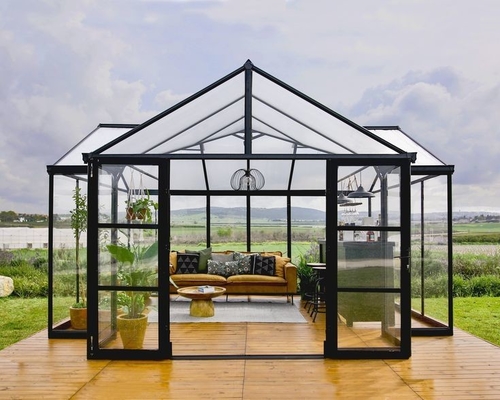 Design moderno Superfície lisa Vila de pé livre Casa de vidro Salas de sol para quatro estações