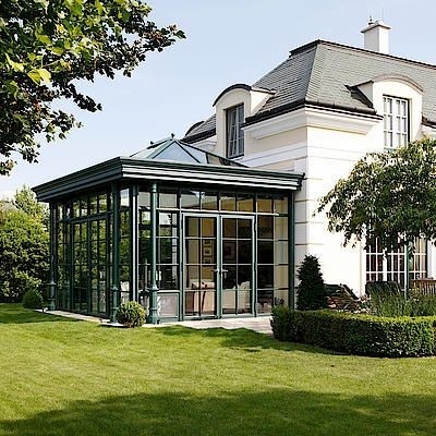 Casa de vidro de alumínio de acabamento liso revestido com pó para elegância de jardim de inverno