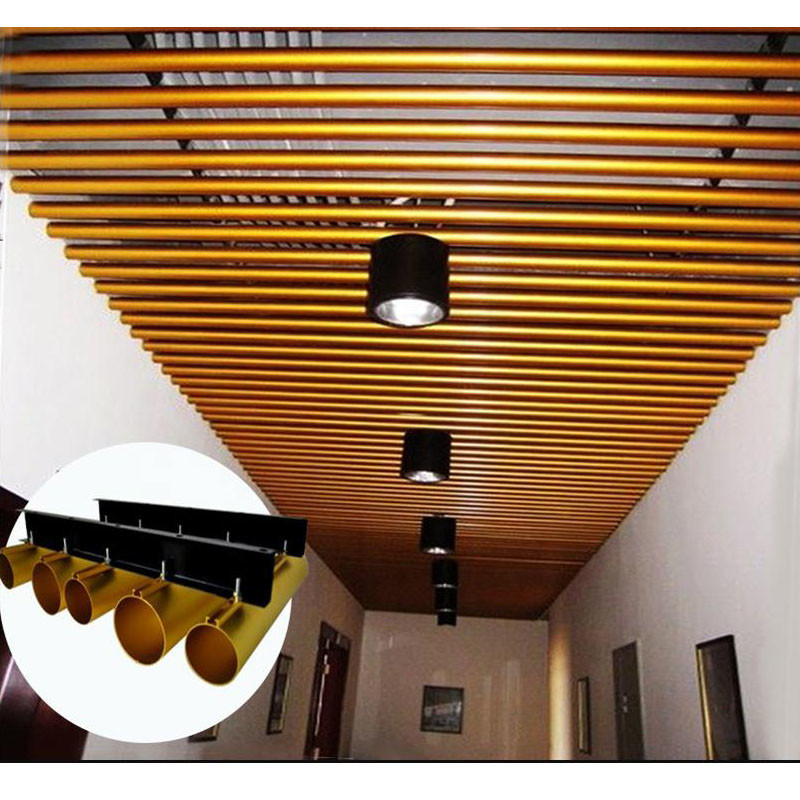 Edifício Decorativo Suspensão Linear de Tecto Metálico Tubos Redondos de Alumínio Com Malha Metálica Perforada