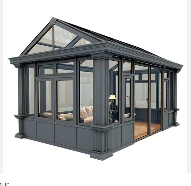 Dimensão personalizada Pequeno quarto de vidro de 4 estações Casa de jardim de inverno Alumínio Sala de sol em cinza